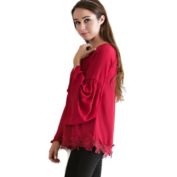 Entro Lace, Bell & Tassel Tunic Burgundy - Picture 3 of 5